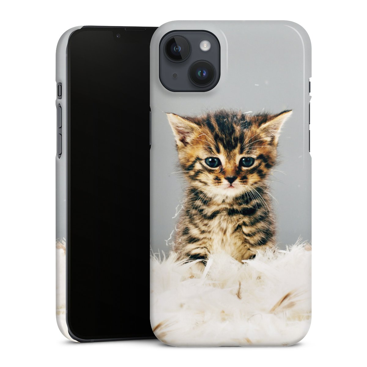 iPhone 14 Plus Handy Premium Case Smartphone Handyhülle Schutzhülle glänzend Cat Feather Pet Premium Case