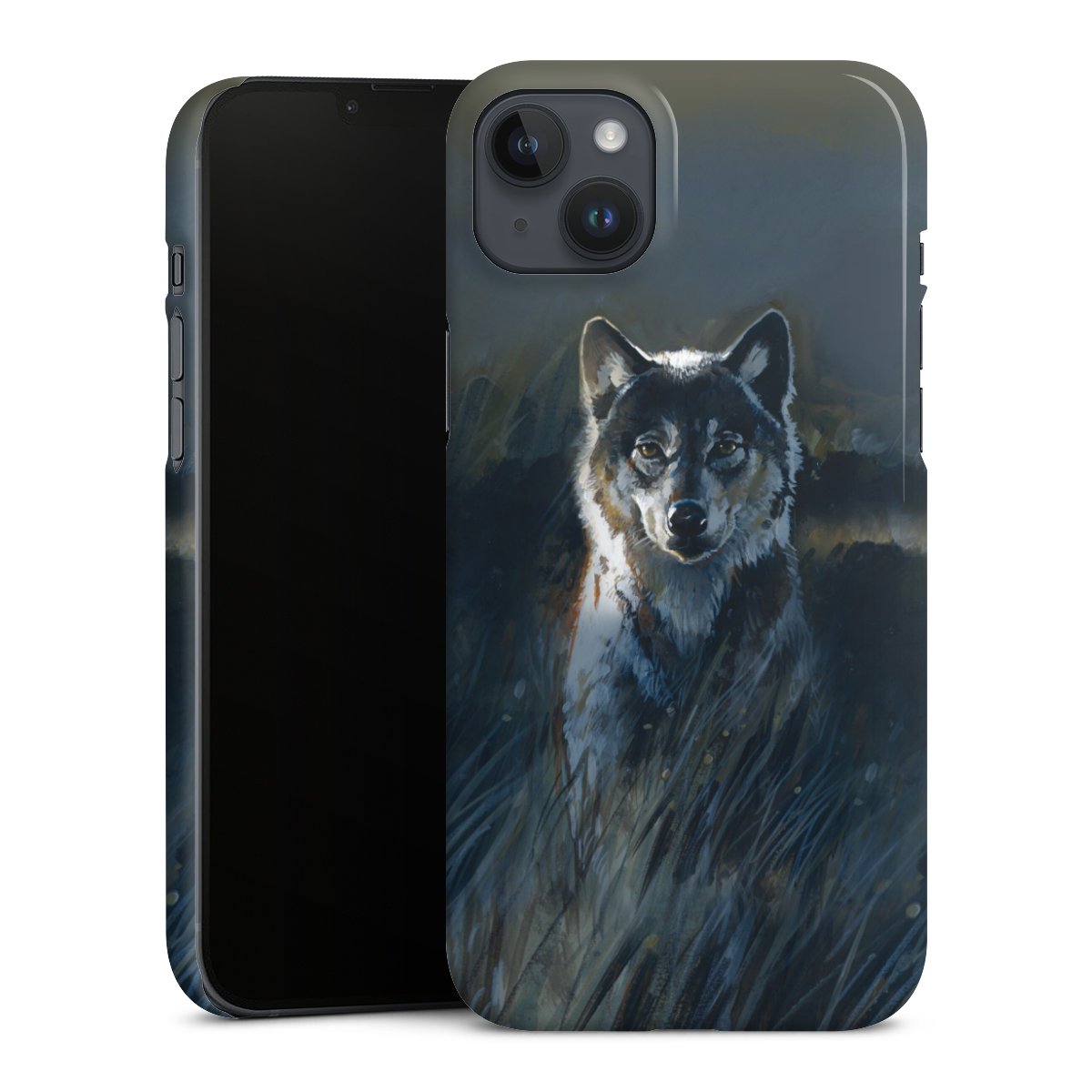 iPhone 14 Plus Handy Premium Case Smartphone Handyhülle Schutzhülle glänzend Wolf Nature Painting Premium Case