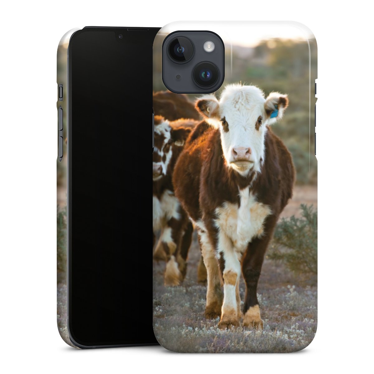 iPhone 14 Plus Handy Premium Case Smartphone Handyhülle Schutzhülle glänzend Calf Farmer Cow Premium Case