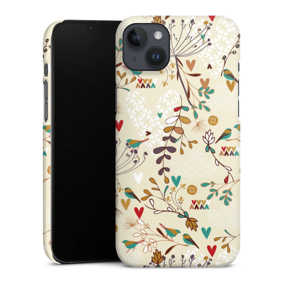 iPhone 14 Plus Handy Premium Case Smartphone Handyhülle Schutzhülle glänzend Flowers Retro Bird Premium Case