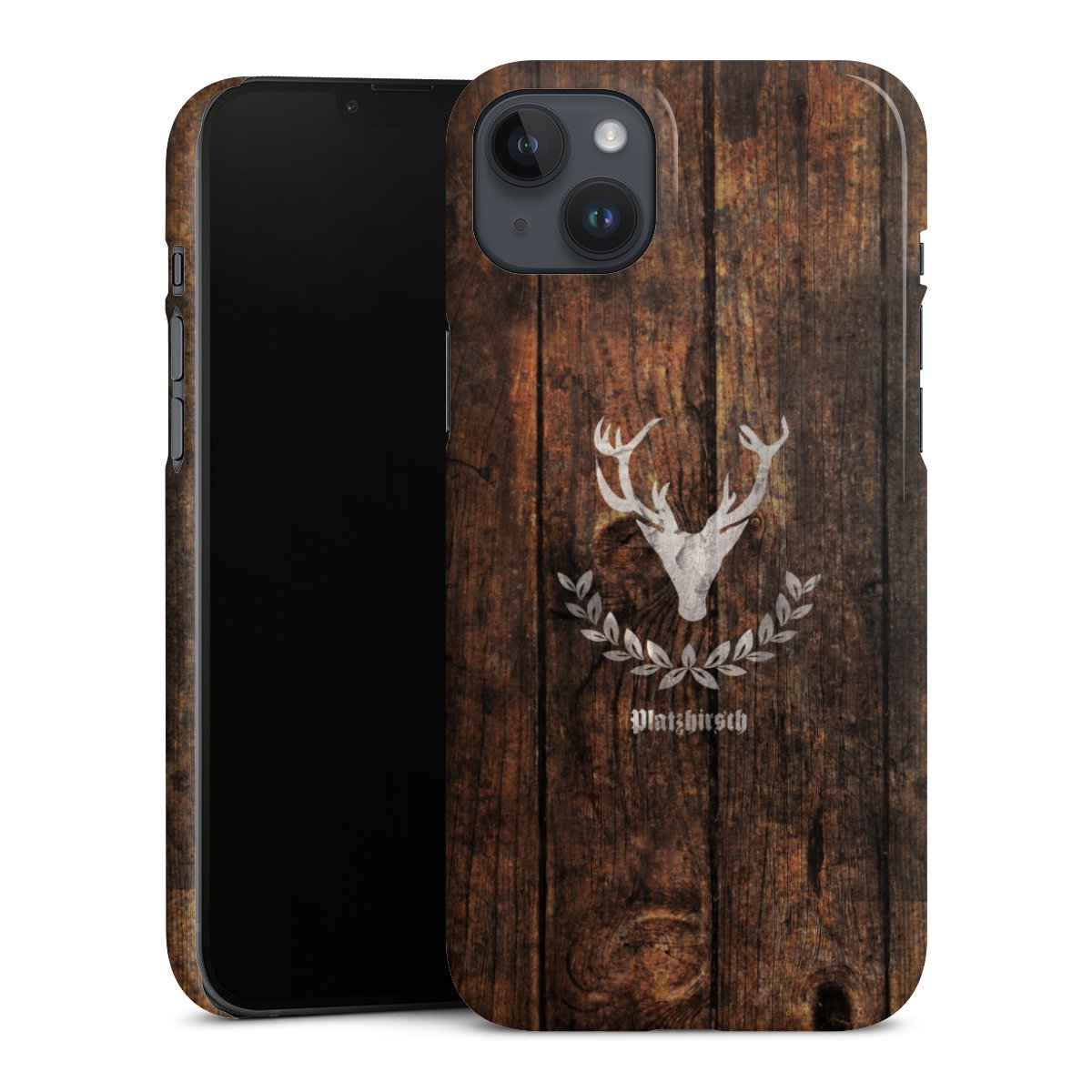 iPhone 14 Plus Handy Premium Case Smartphone Handyhülle Schutzhülle glänzend Wooden Look Deer Wood Premium Case