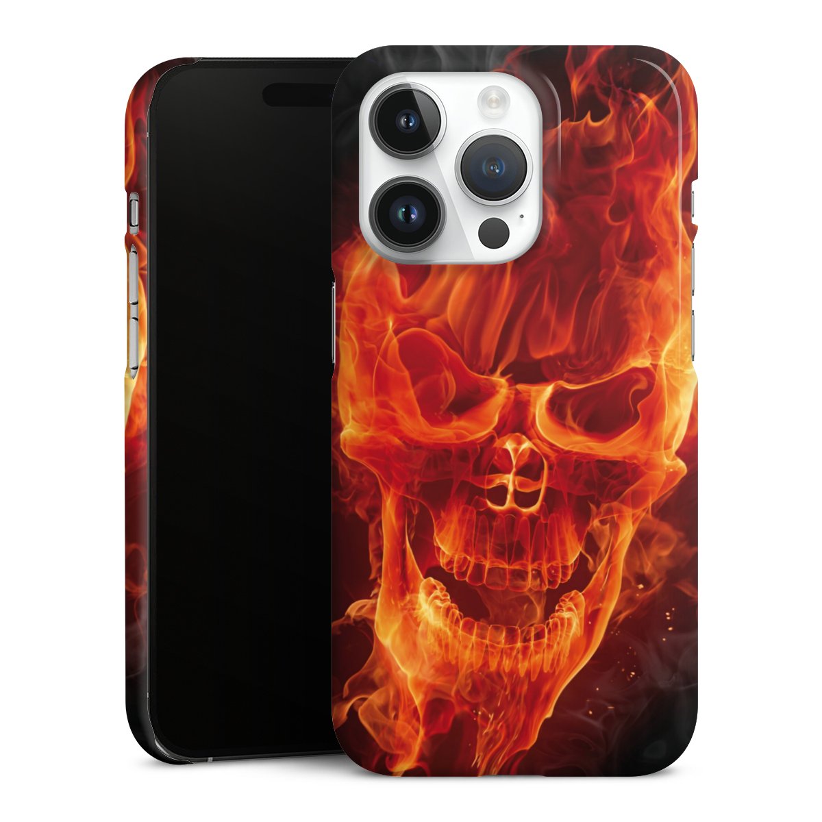 iPhone 14 Pro Handy Premium Case Smartphone Handyhülle Schutzhülle glänzend Totenkopf Skull Fire Premium Case