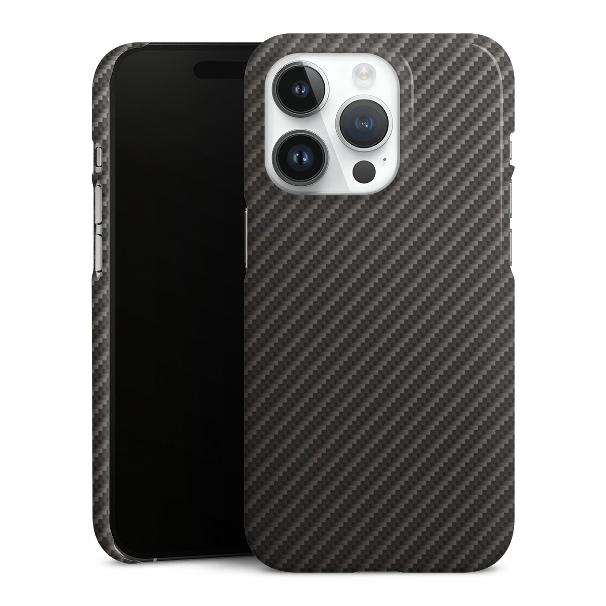 iPhone 14 Pro Handy Premium Case Smartphone Handyhülle Schutzhülle glänzend Metallic Look Carbon Muster Premium Case