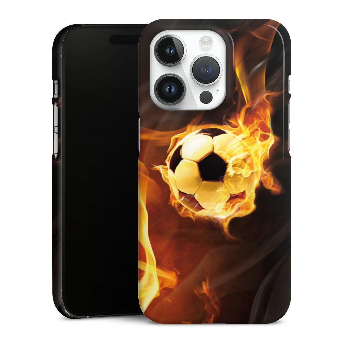 iPhone 14 Pro Handy Premium Case Smartphone Handyhülle Schutzhülle glänzend Ball Fire Soccer Premium Case