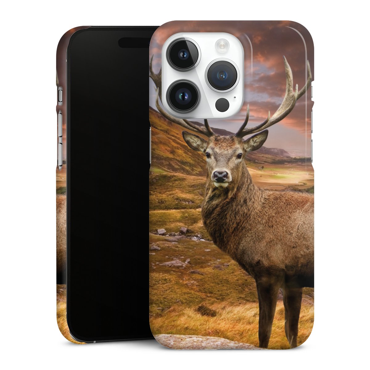 iPhone 14 Pro Handy Premium Case Smartphone Handyhülle Schutzhülle glänzend Meadow Mountain Deer Premium Case