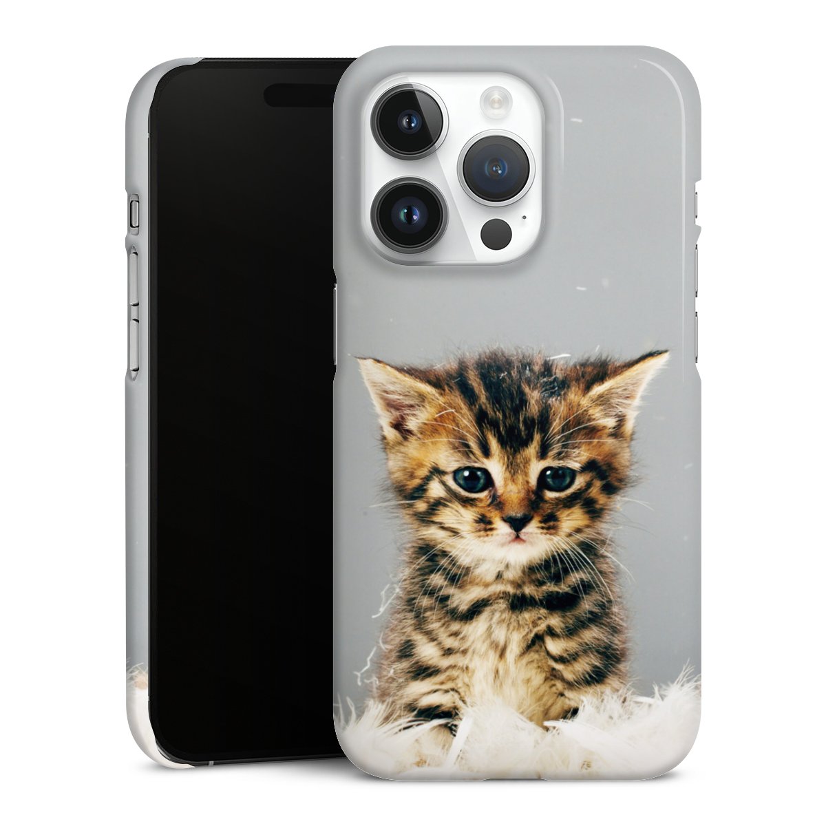 iPhone 14 Pro Handy Premium Case Smartphone Handyhülle Schutzhülle glänzend Cat Feather Pet Premium Case