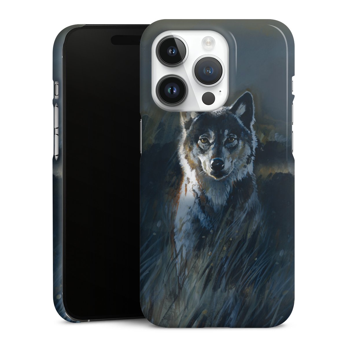 iPhone 14 Pro Handy Premium Case Smartphone Handyhülle Schutzhülle glänzend Nature Wolf Painting Premium Case