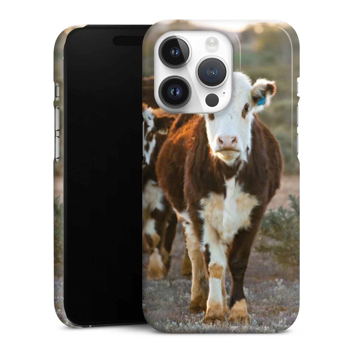 iPhone 14 Pro Handy Premium Case Smartphone Handyhülle Schutzhülle glänzend Cow Farmer Calf Premium Case