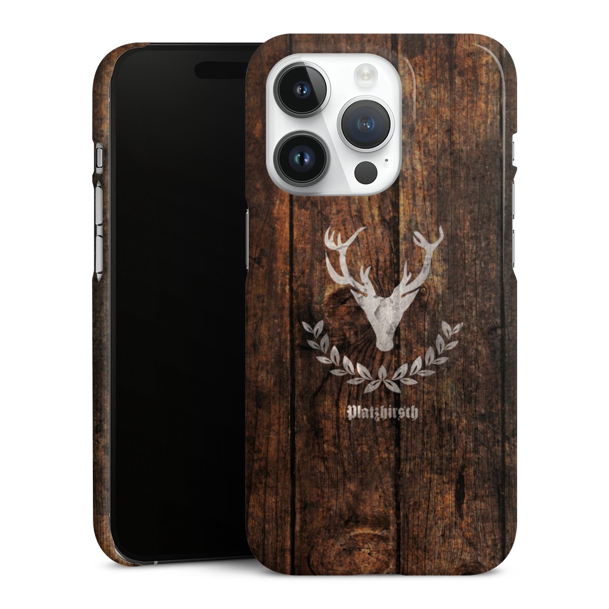 iPhone 14 Pro Handy Premium Case Smartphone Handyhülle Schutzhülle glänzend Deer Wood Wooden Look Premium Case