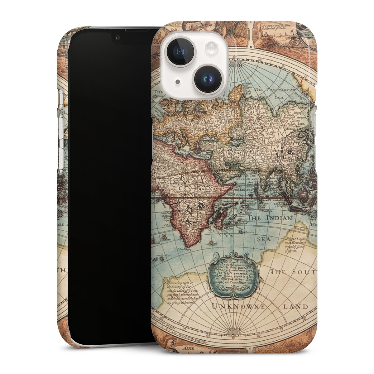 iPhone 14 Handy Premium Case Smartphone Handyhülle Schutzhülle glänzend World Map Vintage Map Premium Case