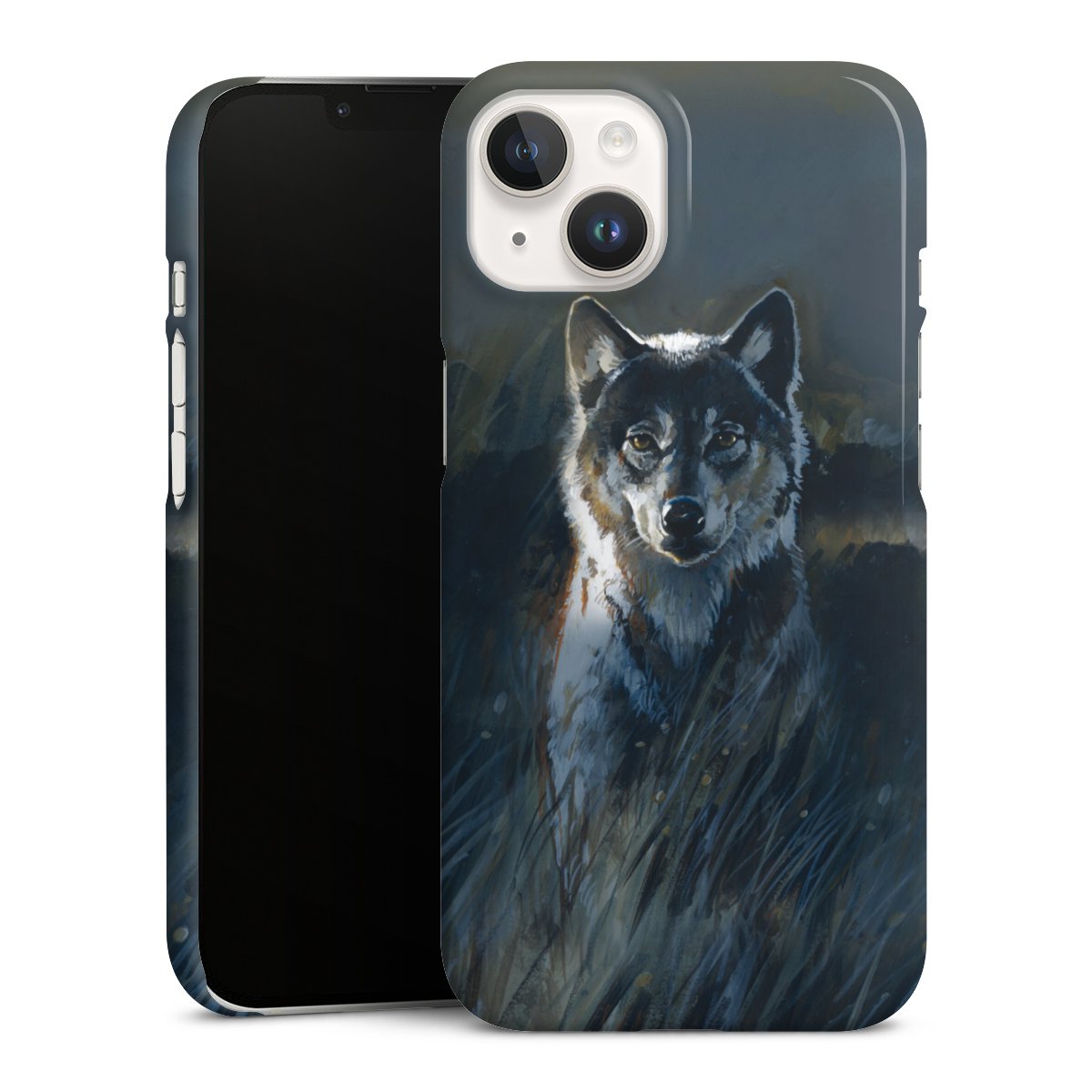 iPhone 14 Handy Premium Case Smartphone Handyhülle Schutzhülle glänzend Nature Wolf Painting Premium Case