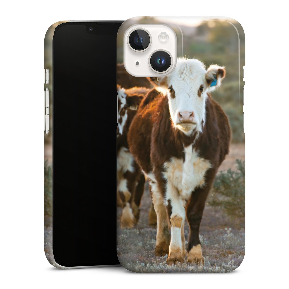 iPhone 14 Handy Premium Case Smartphone Handyhülle Schutzhülle glänzend Cow Farmer Calf Premium Case