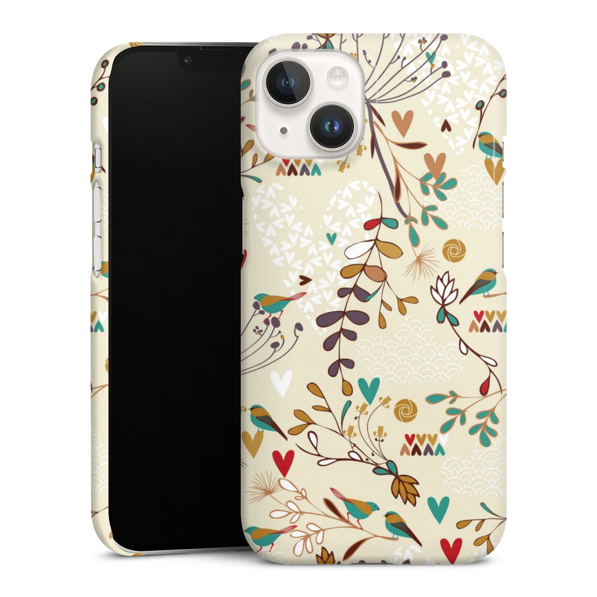 iPhone 14 Handy Premium Case Smartphone Handyhülle Schutzhülle glänzend Bird Flowers Retro Premium Case