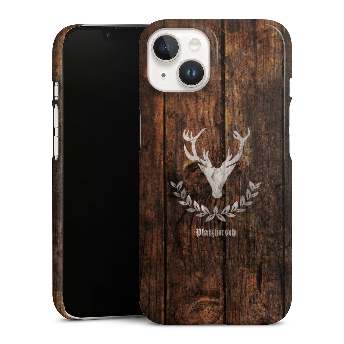 iPhone 14 Handy Premium Case Smartphone Handyhülle Schutzhülle glänzend Deer Wood Wooden Look Premium Case