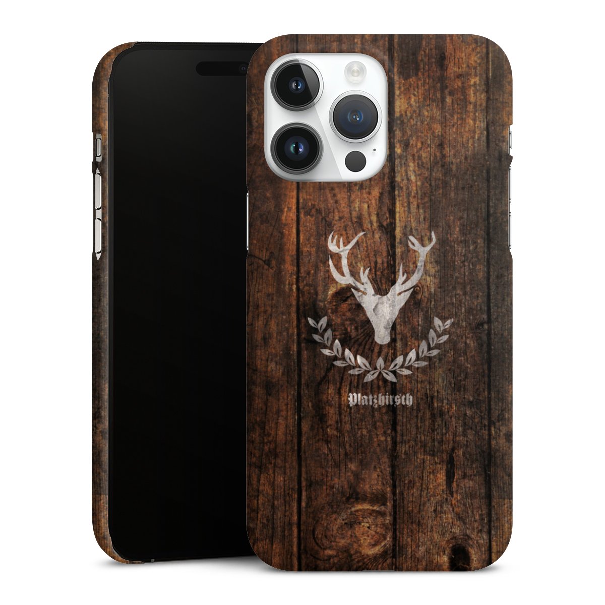 iPhone 14 Pro Max Handy Premium Case Smartphone Handyhülle Schutzhülle matt Deer Wood Wooden Look Premium Case