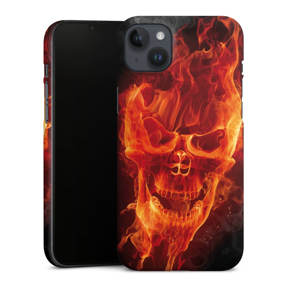 iPhone 14 Plus Handy Premium Case Smartphone Handyhülle Schutzhülle matt Totenkopf Skull Fire Premium Case