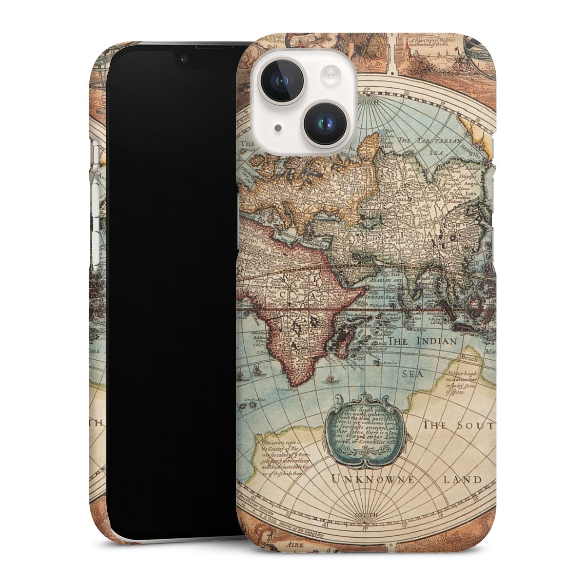 iPhone 14 Handy Premium Case Smartphone Handyhülle Schutzhülle matt World Map Vintage Map Premium Case