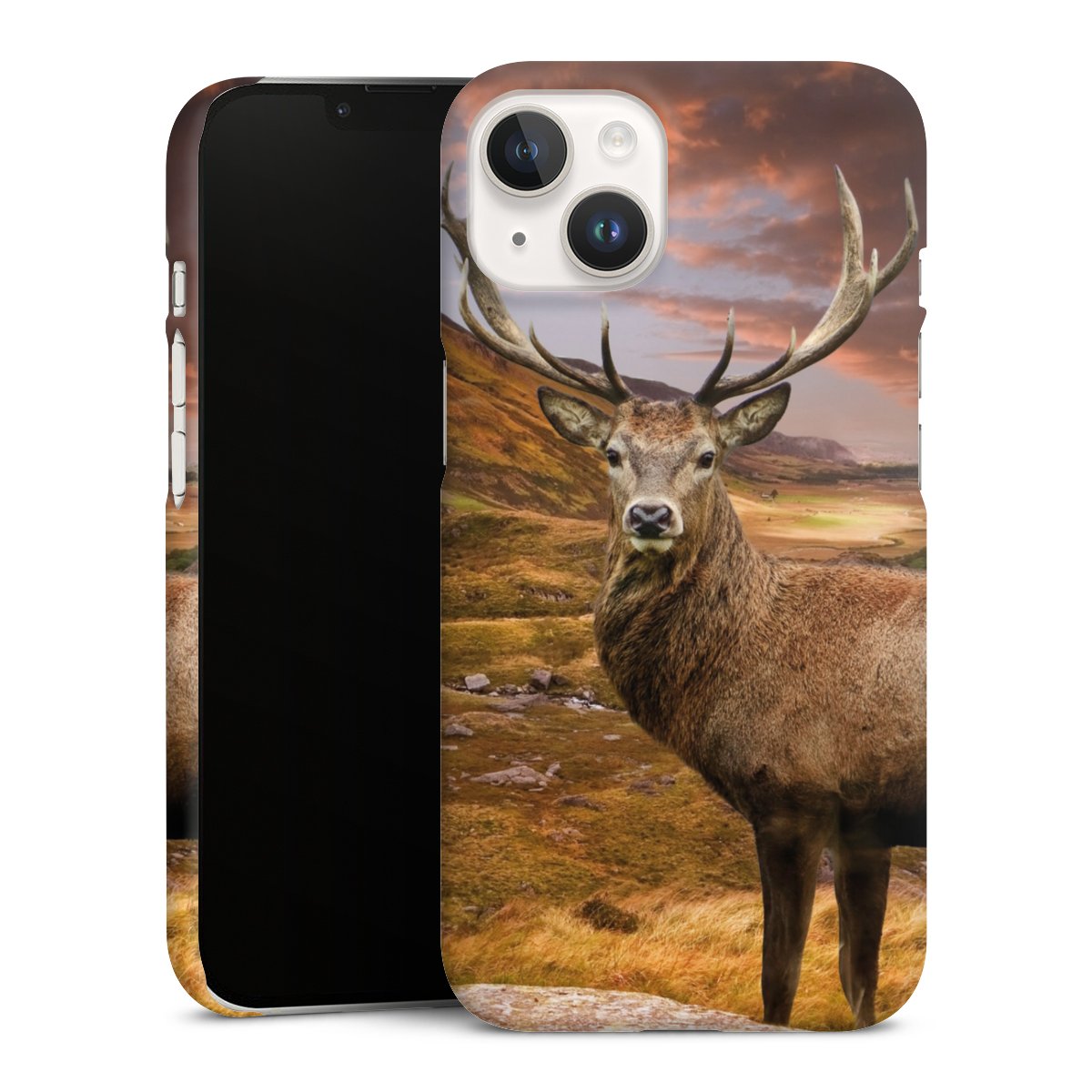 iPhone 14 Handy Premium Case Smartphone Handyhülle Schutzhülle matt Meadow Mountain Deer Premium Case