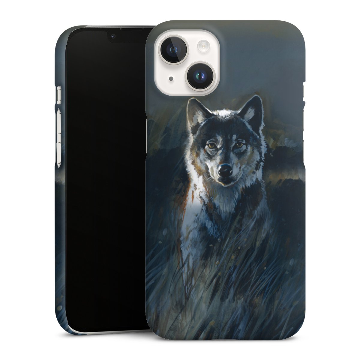 iPhone 14 Handy Premium Case Smartphone Handyhülle Schutzhülle matt Nature Wolf Painting Premium Case