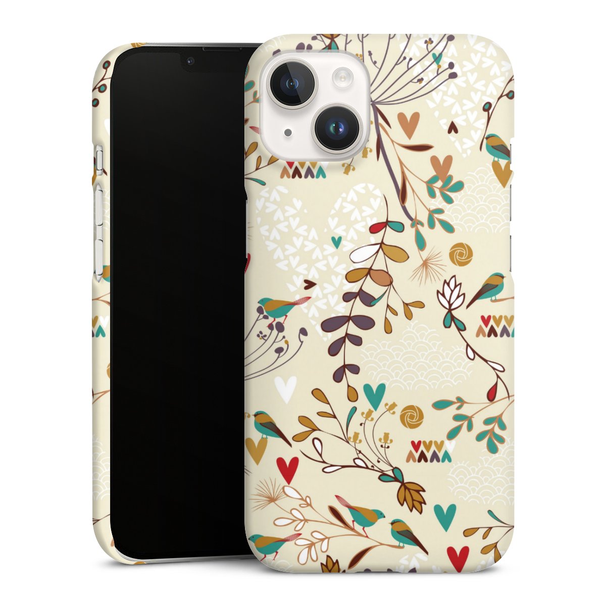 iPhone 14 Handy Premium Case Smartphone Handyhülle Schutzhülle matt Bird Flowers Retro Premium Case