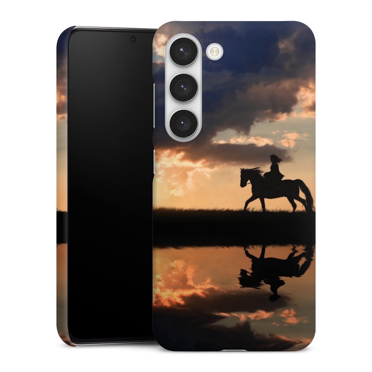 Galaxy S23 Handy Premium Case Smartphone Handyhülle Schutzhülle matt Horse Sunset Horseback Riding Premium Case