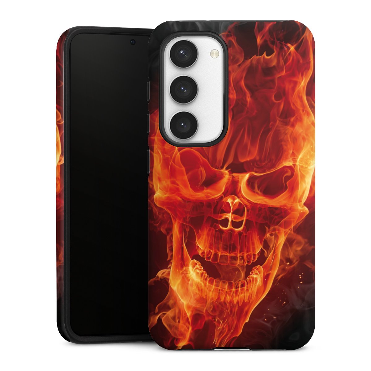 Galaxy S23 Handy Panzer Handyhülle robuste Outdoor Hülle Schutzhülle matt Totenkopf Skull Fire Tough Case