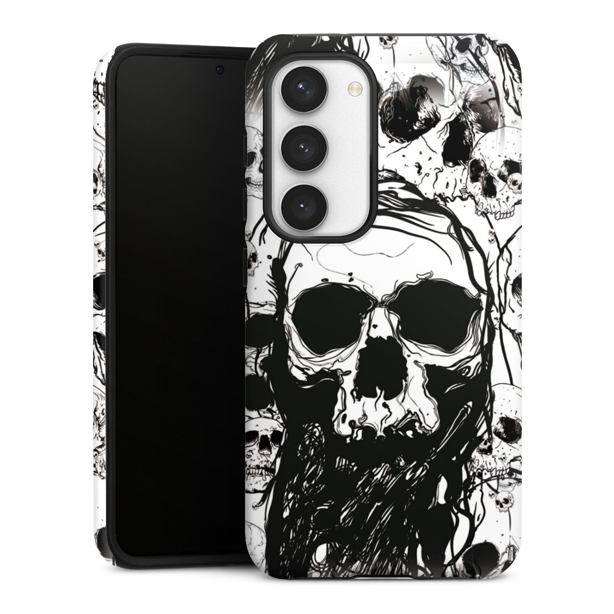 Galaxy S23 Handy Panzer Handyhülle robuste Outdoor Hülle Schutzhülle matt Totenkopf Halloween Tough Case