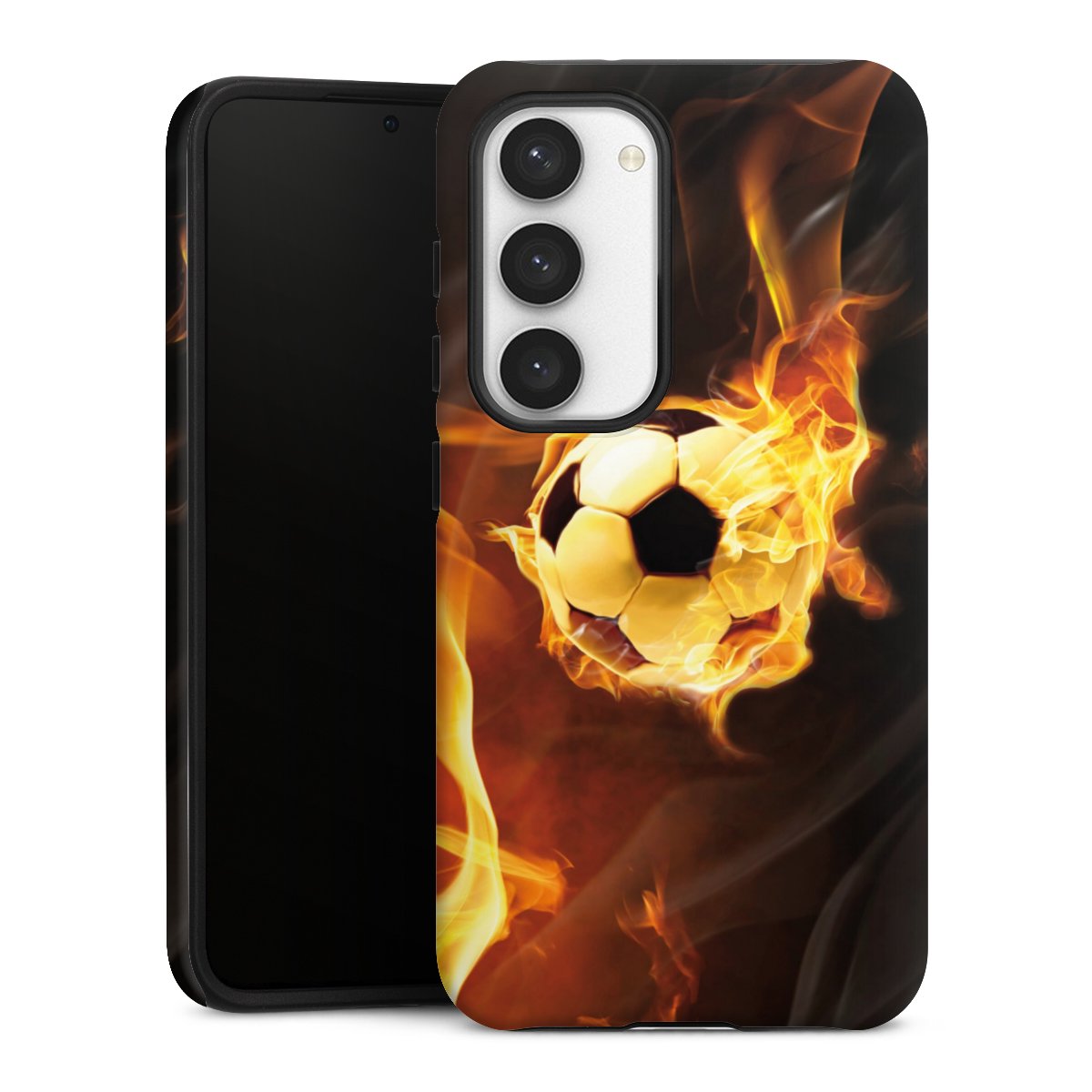 Galaxy S23 Handy Panzer Handyhülle robuste Outdoor Hülle Schutzhülle matt Ball Fire Soccer Tough Case