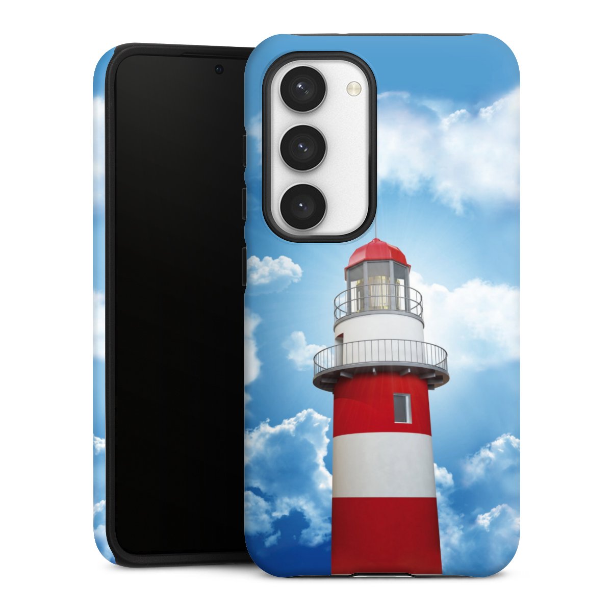 Galaxy S23 Handy Panzer Handyhülle robuste Outdoor Hülle Schutzhülle matt Lighthouse Sky Cloud Tough Case