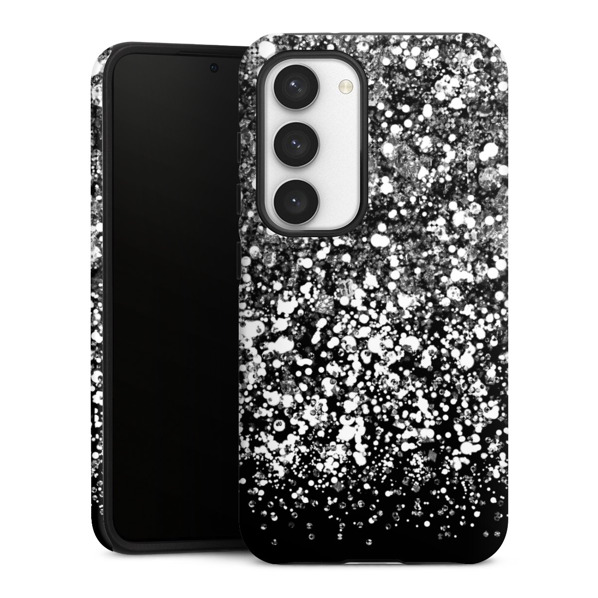 Galaxy S23 Handy Panzer Handyhülle robuste Outdoor Hülle Schutzhülle matt Glitzer Snowflake Muster Tough Case