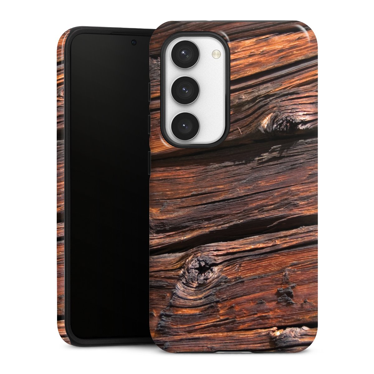 Galaxy S23 Handy Panzer Handyhülle robuste Outdoor Hülle Schutzhülle glänzend Beams Wooden Look Wood Tough Case