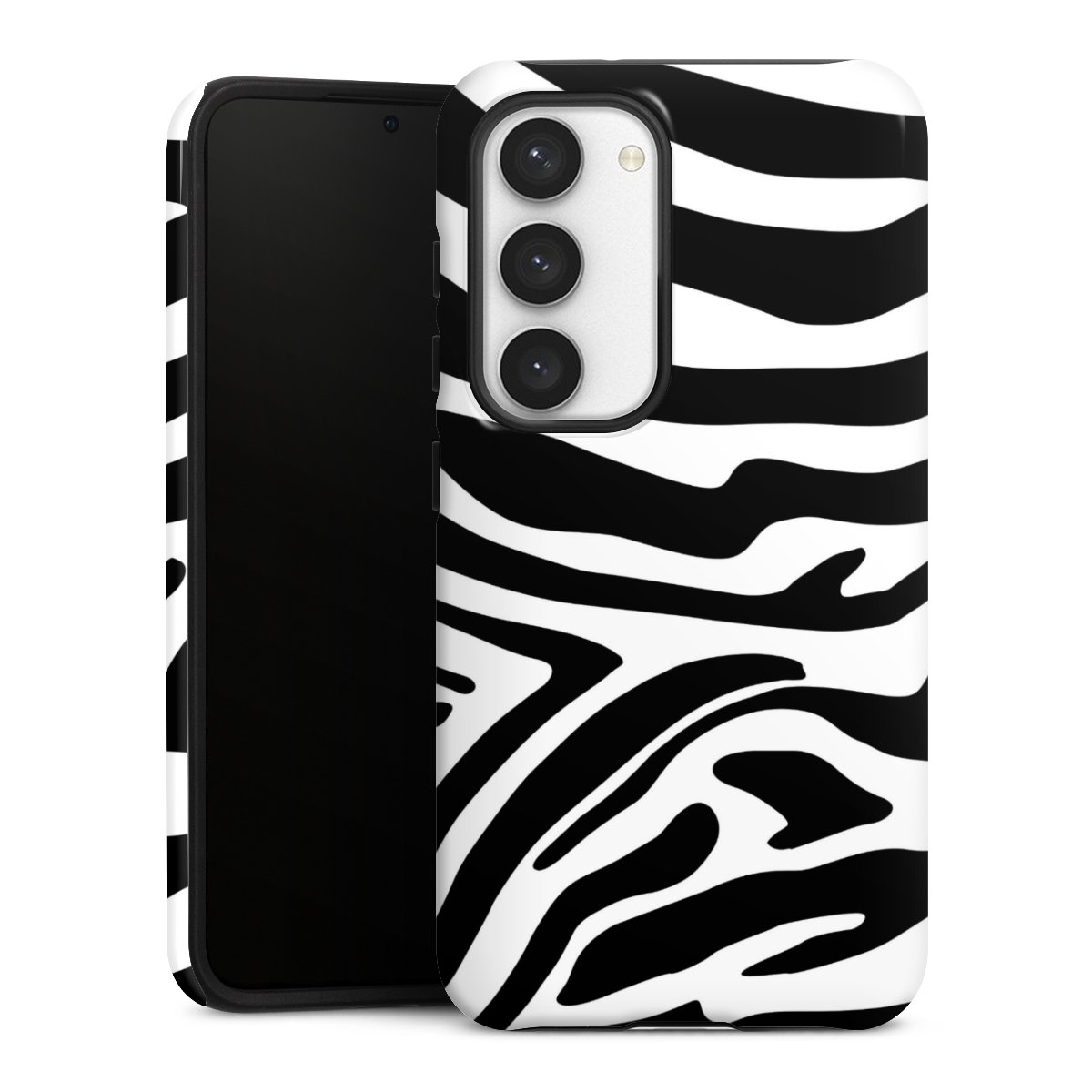 Galaxy S23 Handy Panzer Handyhülle robuste Outdoor Hülle Schutzhülle glänzend Zebra Animal Look Animal Print Tough Case