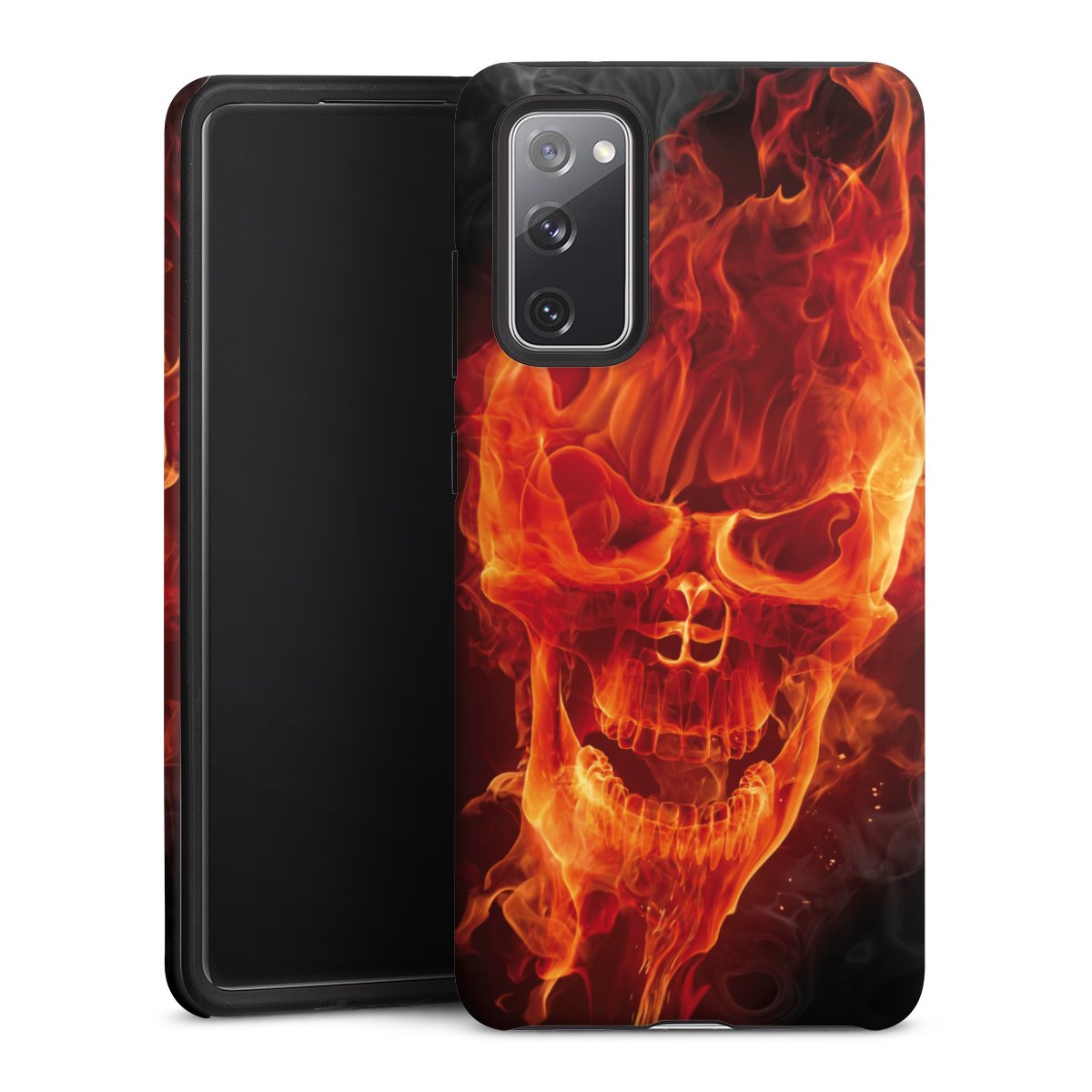 Galaxy S20 FE Handy Panzer Handyhülle robuste Outdoor Hülle Schutzhülle matt Totenkopf Skull Fire Tough Case