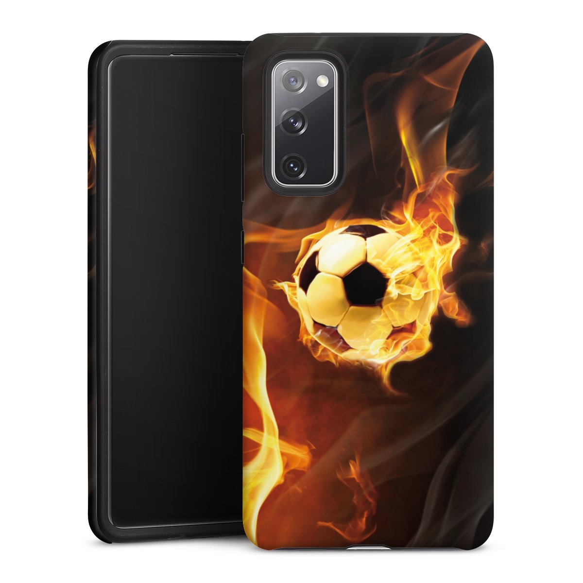 Galaxy S20 FE Handy Panzer Handyhülle robuste Outdoor Hülle Schutzhülle matt Ball Fire Soccer Tough Case