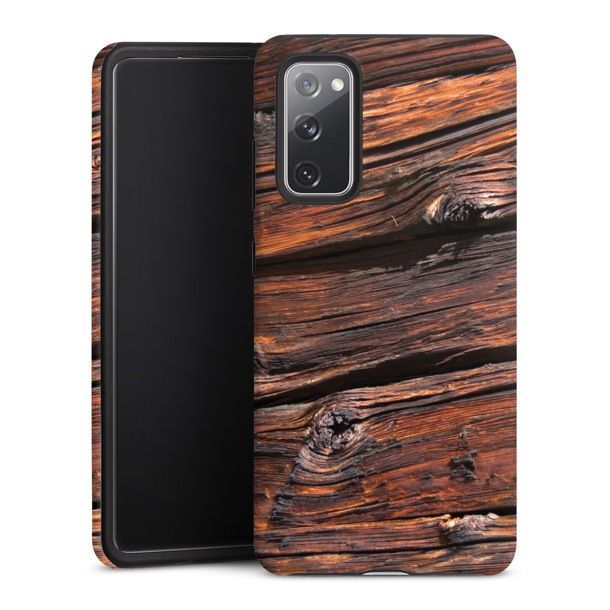 Galaxy S20 FE Handy Panzer Handyhülle robuste Outdoor Hülle Schutzhülle matt Beams Wooden Look Wood Tough Case