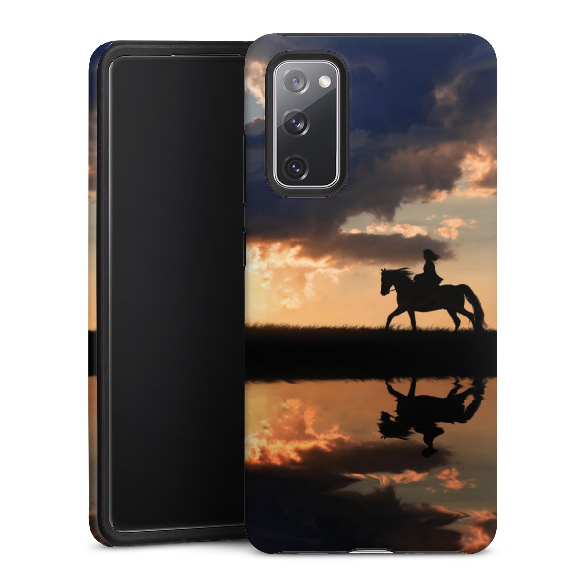 Galaxy S20 FE Handy Panzer Handyhülle robuste Outdoor Hülle Schutzhülle matt Horse Sunset Horseback Riding Tough Case