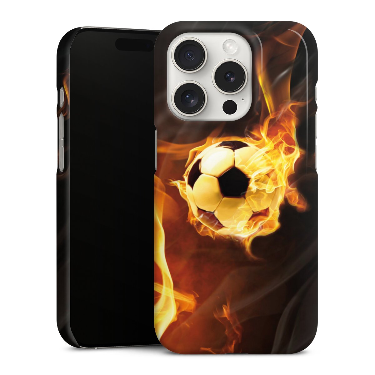 iPhone 15 Pro Handy Premium Case Smartphone Handyhülle Schutzhülle glänzend Ball Fire Soccer Premium Case