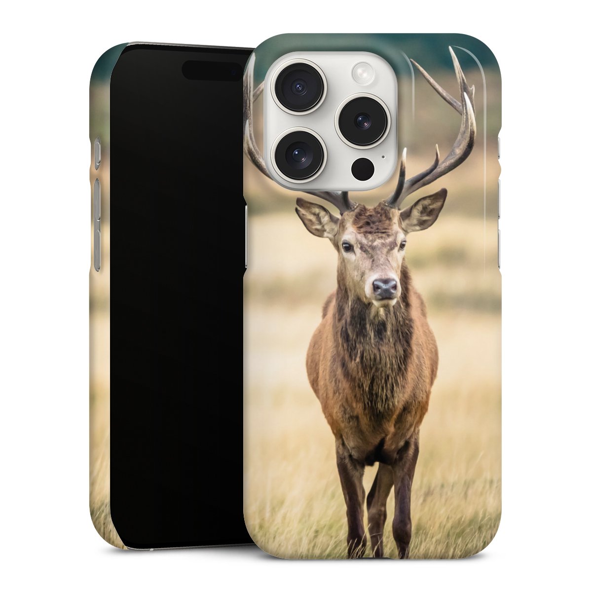 iPhone 15 Pro Handy Premium Case Smartphone Handyhülle Schutzhülle glänzend Deer Meadow Forrest Premium Case