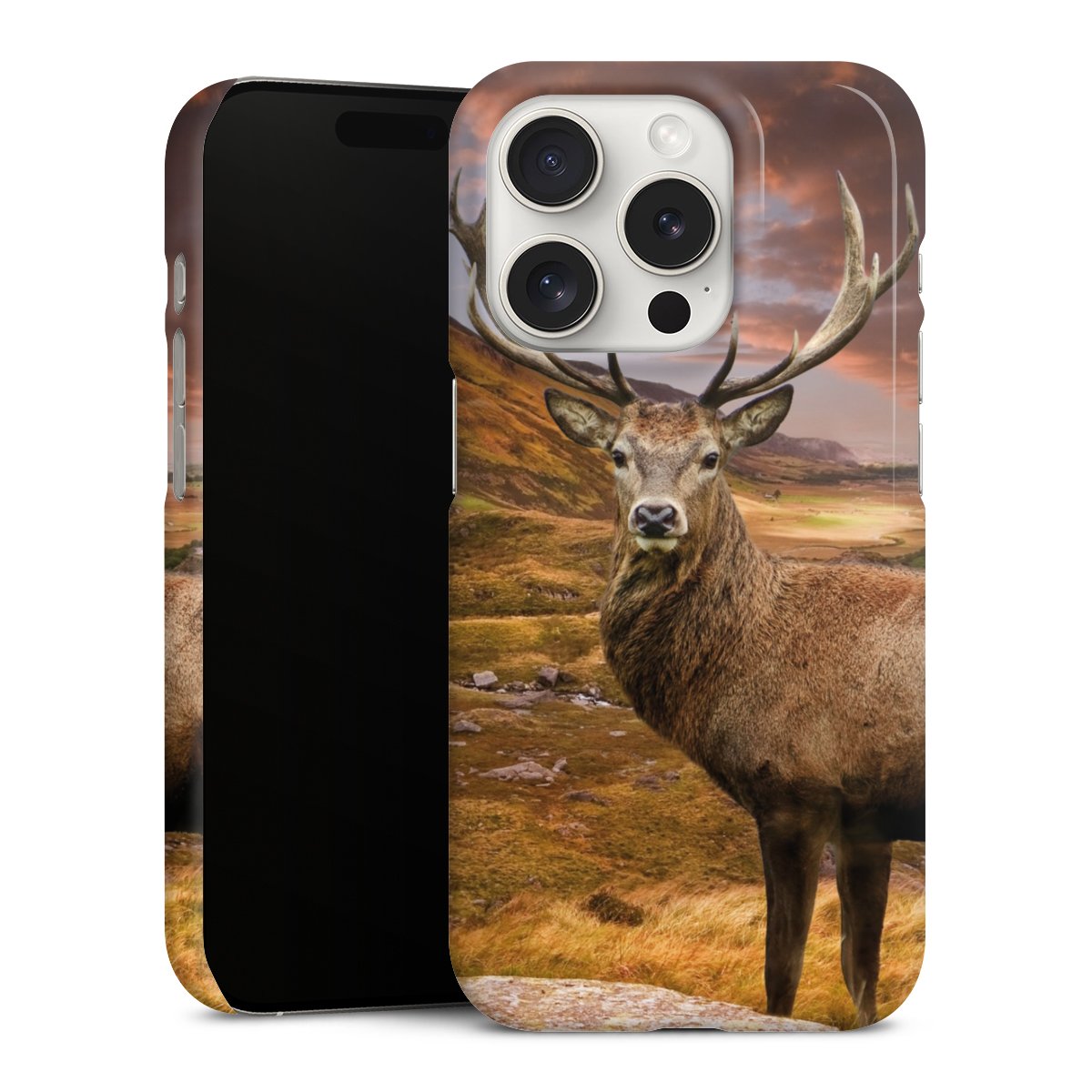 iPhone 15 Pro Handy Premium Case Smartphone Handyhülle Schutzhülle glänzend Meadow Mountain Deer Premium Case