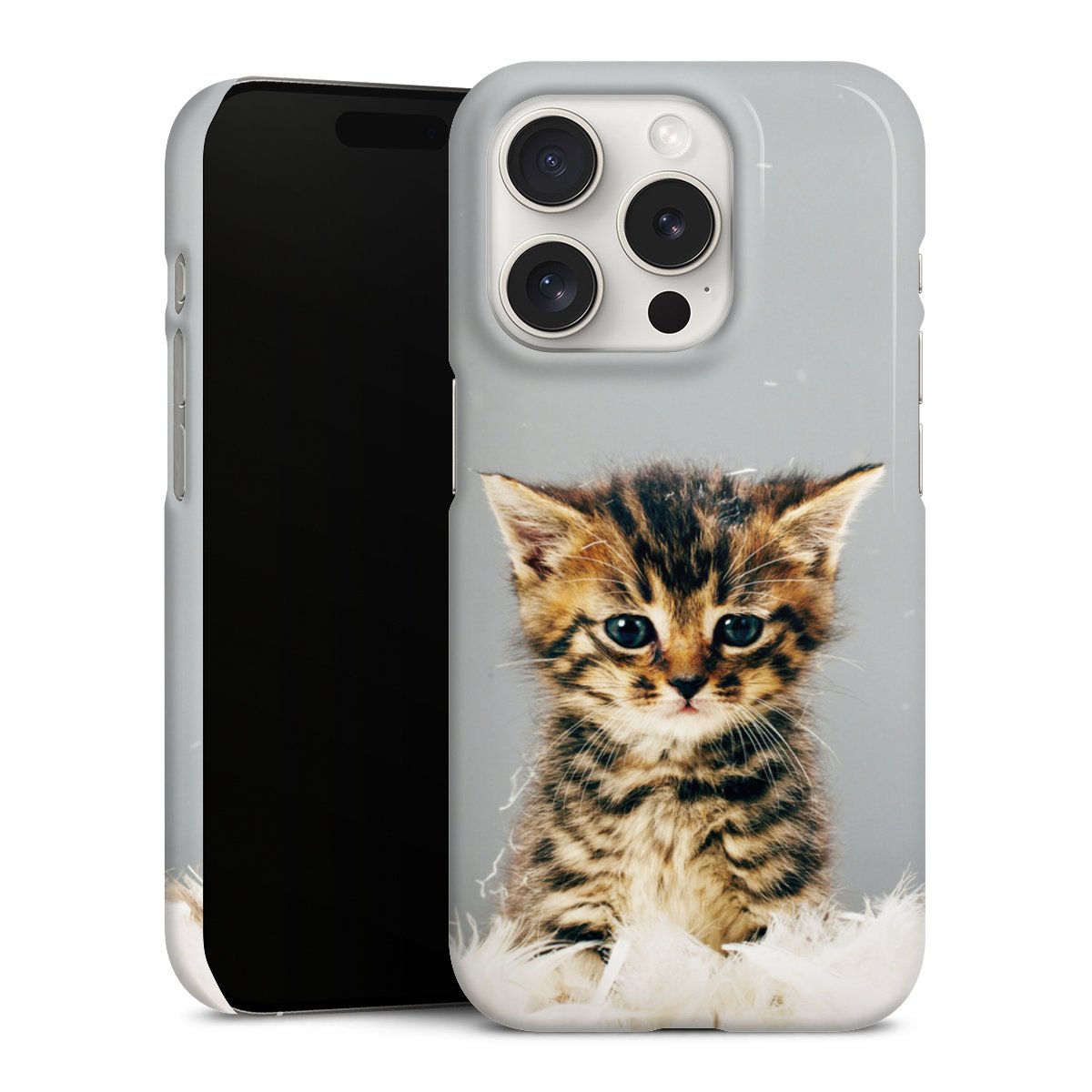 iPhone 15 Pro Handy Premium Case Smartphone Handyhülle Schutzhülle glänzend Cat Feather Pet Premium Case