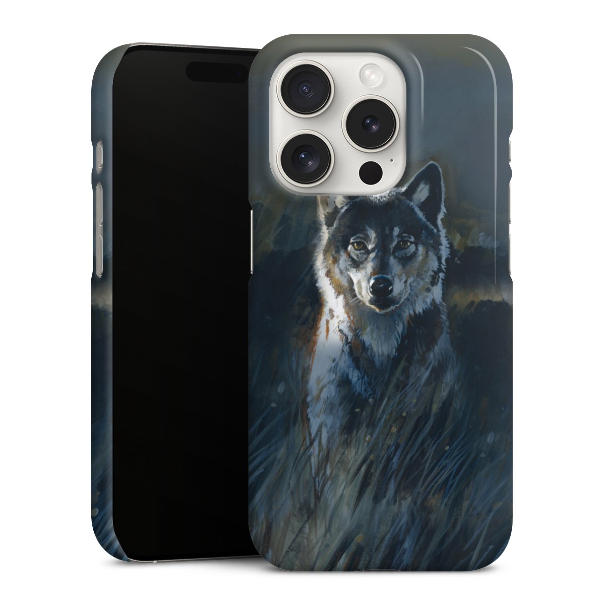 iPhone 15 Pro Handy Premium Case Smartphone Handyhülle Schutzhülle glänzend Nature Wolf Painting Premium Case