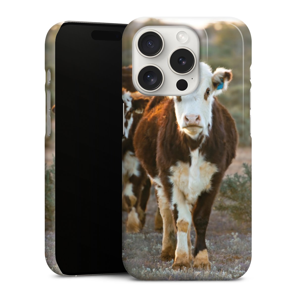 iPhone 15 Pro Handy Premium Case Smartphone Handyhülle Schutzhülle glänzend Cow Farmer Calf Premium Case