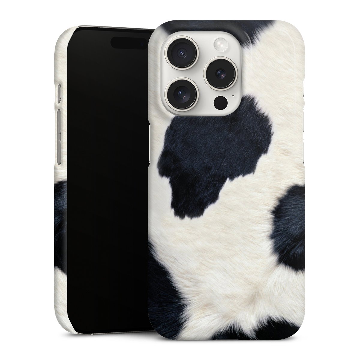 iPhone 15 Pro Handy Premium Case Smartphone Handyhülle Schutzhülle glänzend Animal Look Animal Print Cow Skin Premium Case