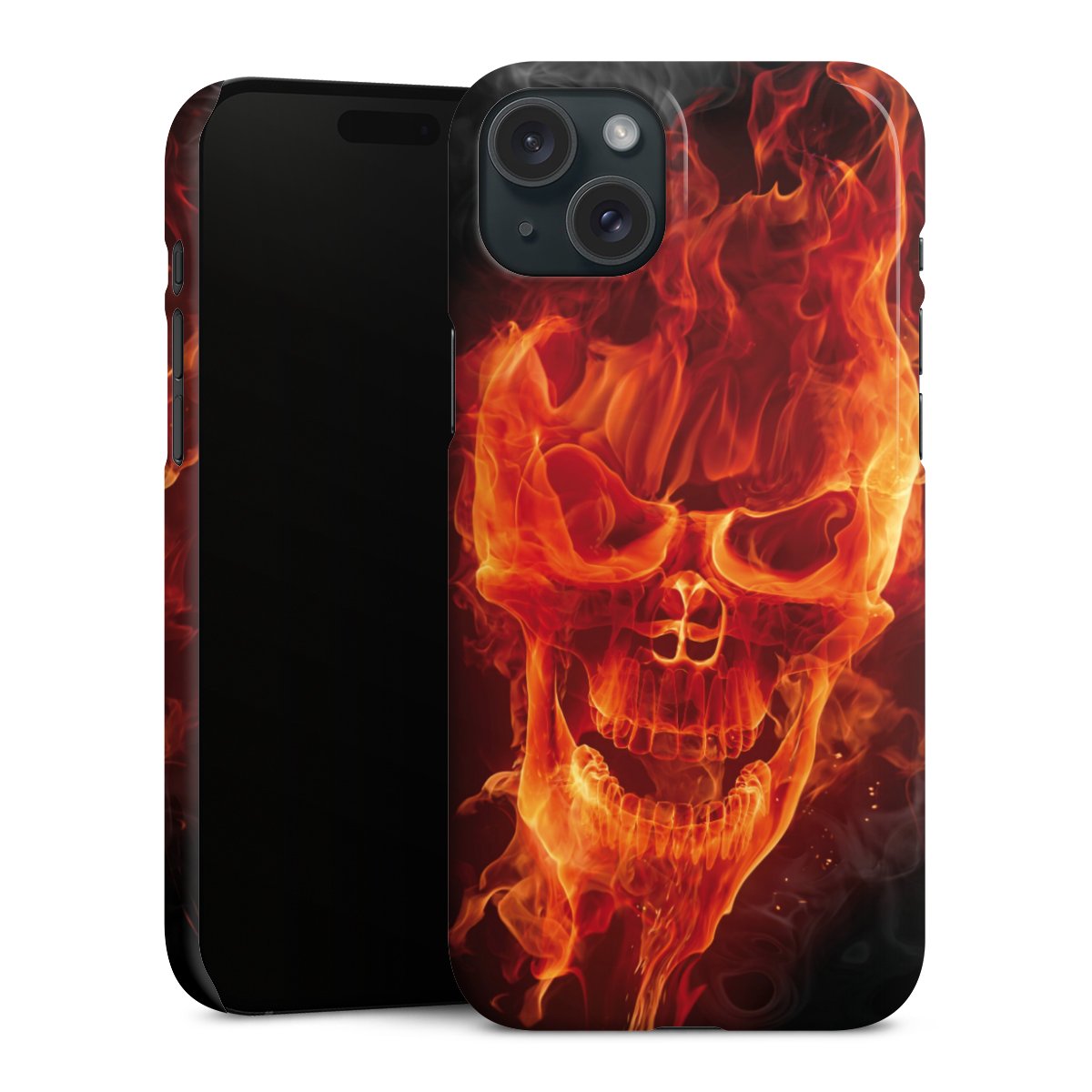 iPhone 15 Plus Handy Premium Case Smartphone Handyhülle Schutzhülle glänzend Totenkopf Skull Fire Premium Case