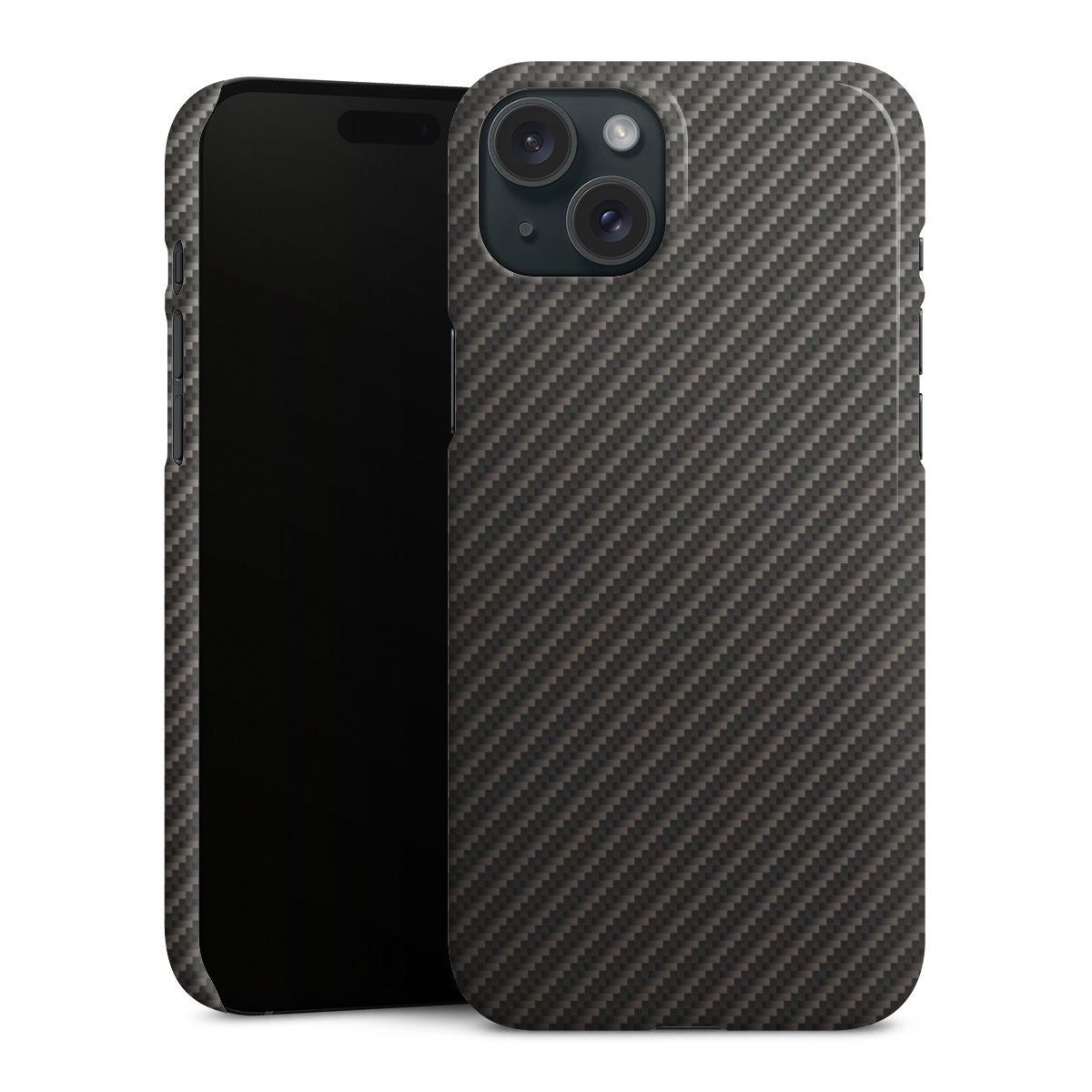 iPhone 15 Plus Handy Premium Case Smartphone Handyhülle Schutzhülle glänzend Metallic Look Carbon Muster Premium Case