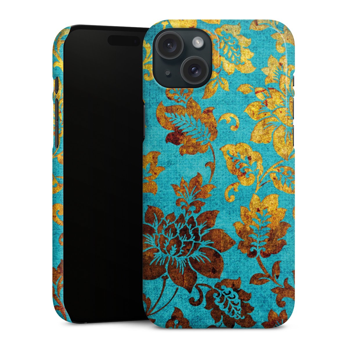 iPhone 15 Plus Handy Premium Case Smartphone Handyhülle Schutzhülle glänzend Ornament Vintage Flowers Premium Case