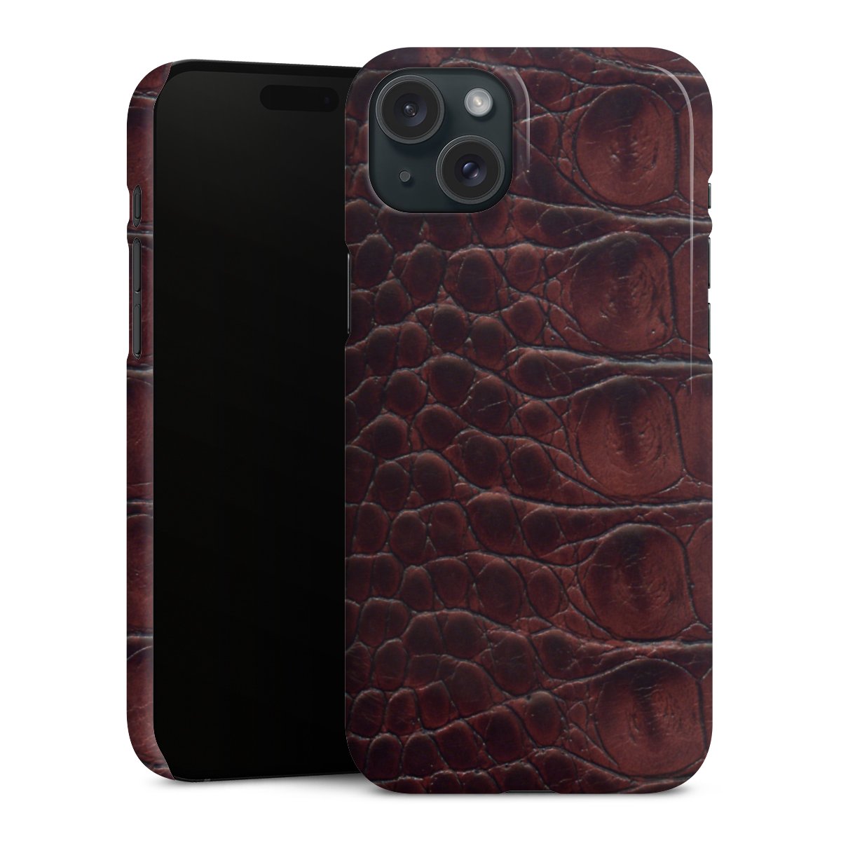 iPhone 15 Plus Handy Premium Case Smartphone Handyhülle Schutzhülle glänzend Crocodile Animal Print Leather Premium Case