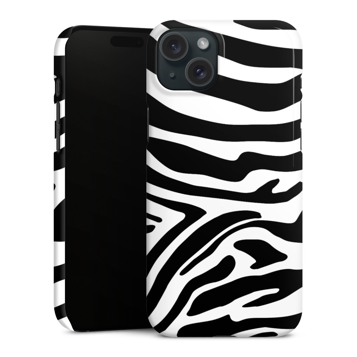 iPhone 15 Plus Handy Premium Case Smartphone Handyhülle Schutzhülle glänzend Zebra Animal Look Animal Print Premium Case