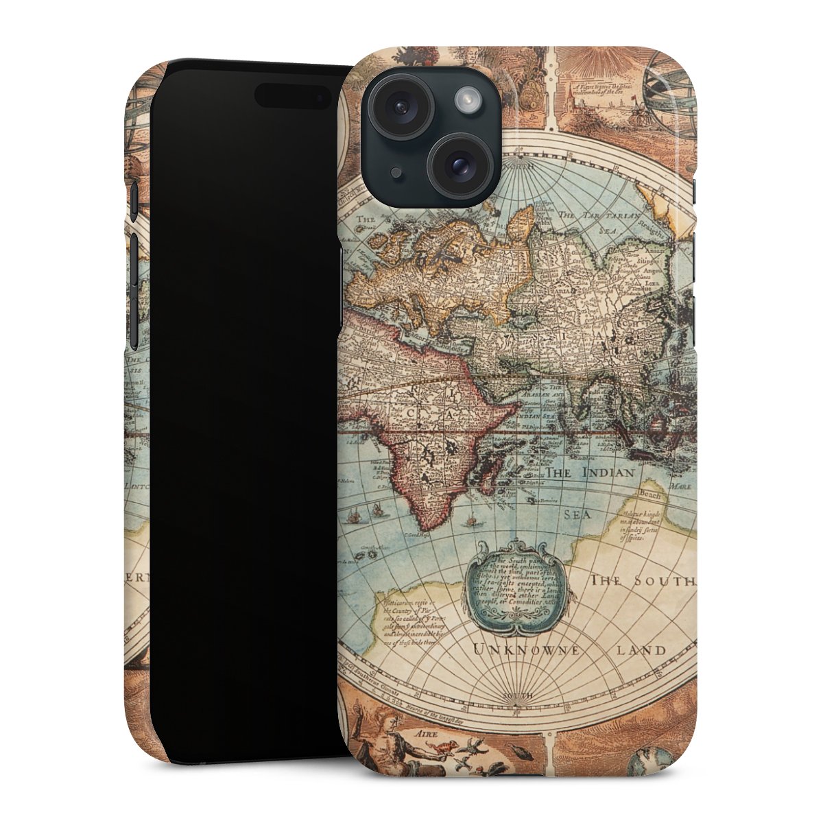 iPhone 15 Plus Handy Premium Case Smartphone Handyhülle Schutzhülle glänzend World Map Vintage Map Premium Case