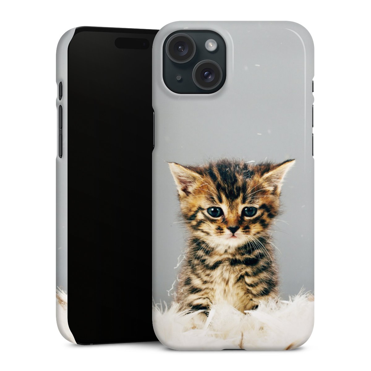 iPhone 15 Plus Handy Premium Case Smartphone Handyhülle Schutzhülle glänzend Cat Feather Pet Premium Case